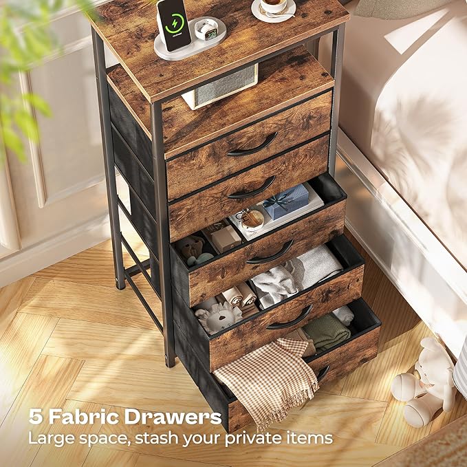 Huuger 5 Drawers Dresser with Charging Station, Dresser - Image 8