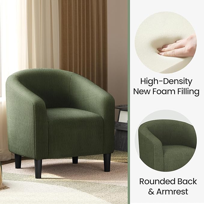Yaheetech Accent Barrel Chair, Corduroy Fabric Club Chair, Furry Sherpa Elegant - Image 6