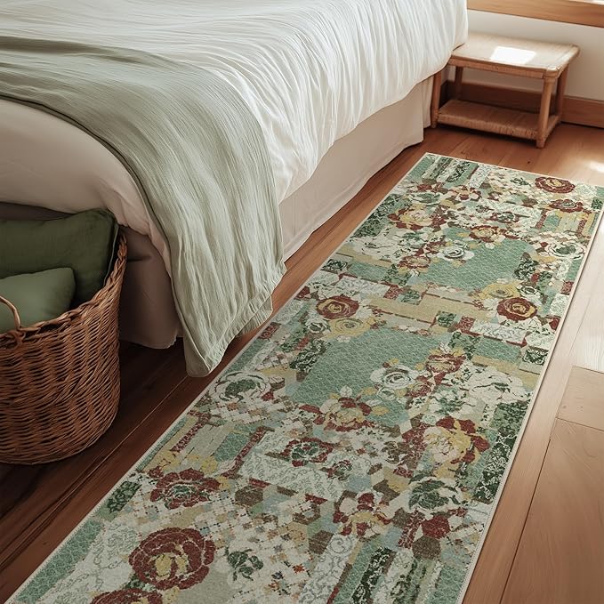 GENIMO Floral Runner Rug 2X6, Machine Washable Non Slip Vintage Patchwork by GENIMO