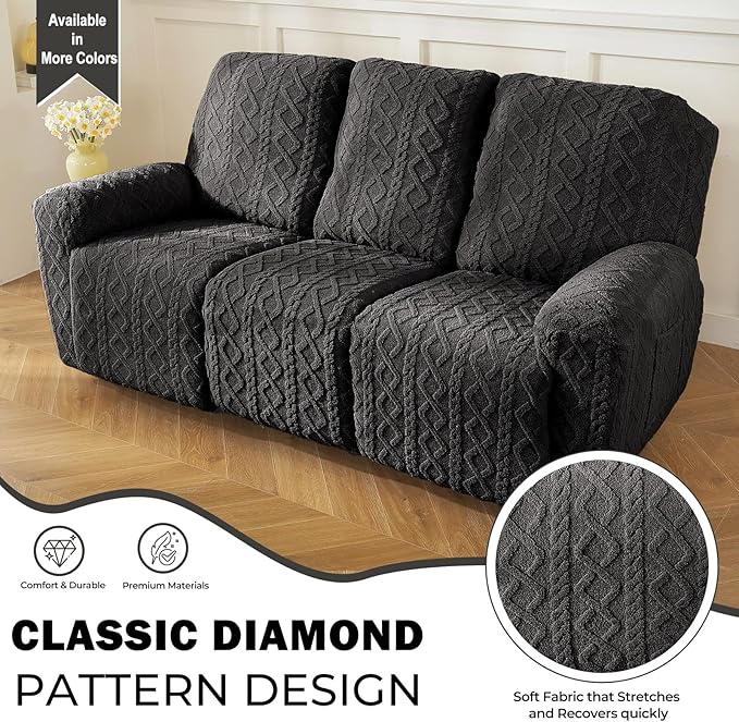 vctops 8 Pieces Geometric Jacquard Plush Recliner Sofa Covers Soft Fuzzy Fluffy - Image 3