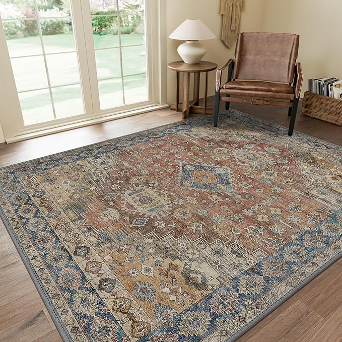 GENIMO 10x12 Area Rugs for Living Room, Machine Washable Non Slip Vintage Rugs by GENIMO