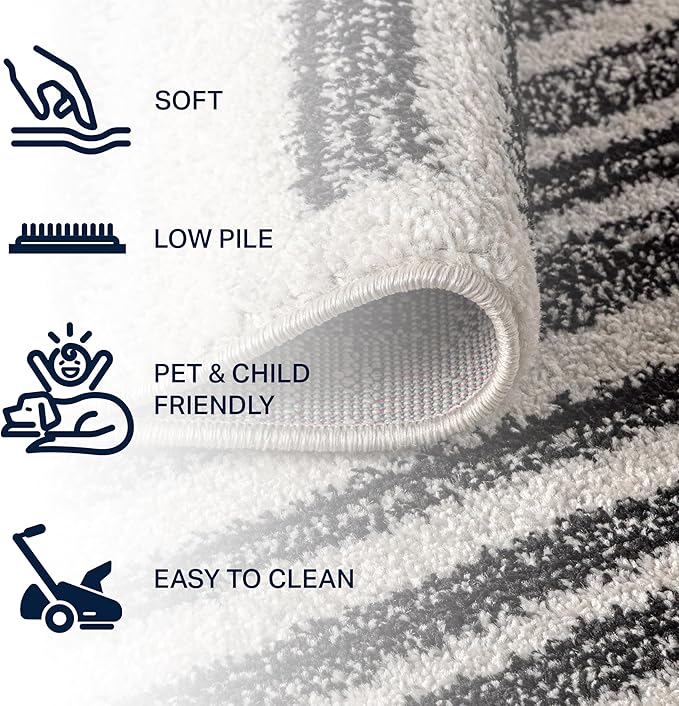 JONATHAN Y Khalil Modern Berber Stripe Cream/Black 3x3 Square Indoor Area Rug - Image 3