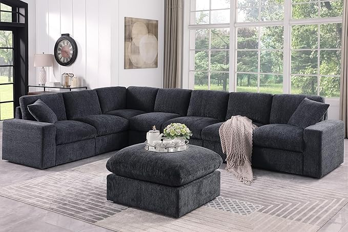 146" Convertible Sectional Sofa Couch, 8 Seat Modular Living Room Furniture Sets by Unknown