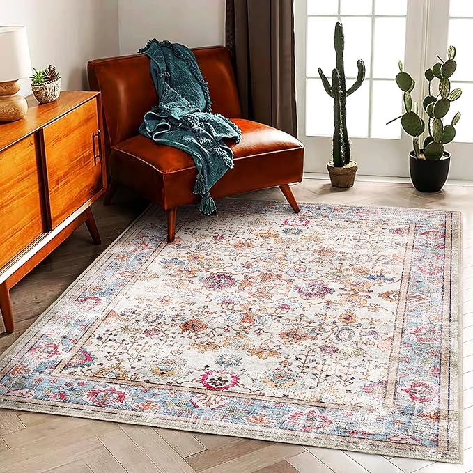 Washable Area Rug 8'x10' Vintage Traditional Mat Distressed Indoor Foldable - Image 2