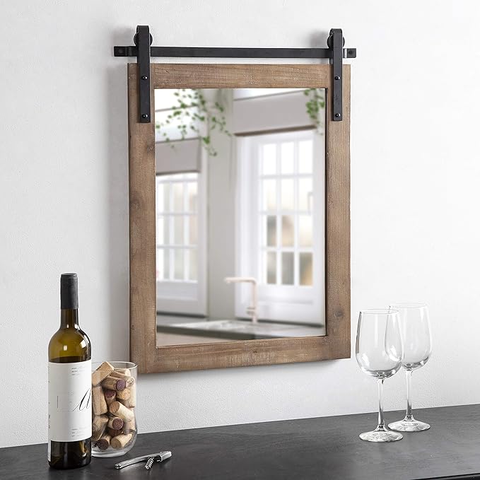 Kate and Laurel Cates Farmhouse Wood Framed Wall Mirror, 18 x 26, Rustic Brown - Image 2