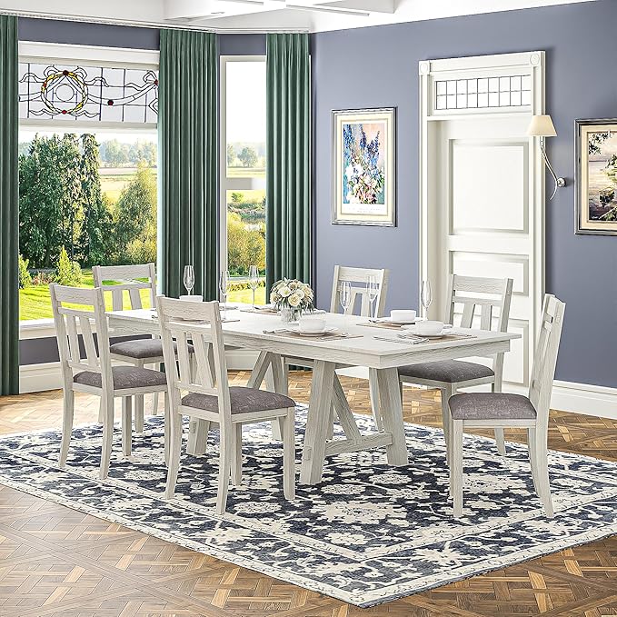 Wood Dining Table Set for 6, Modern Breakfast Dinette Kitchen Table by Peatuk