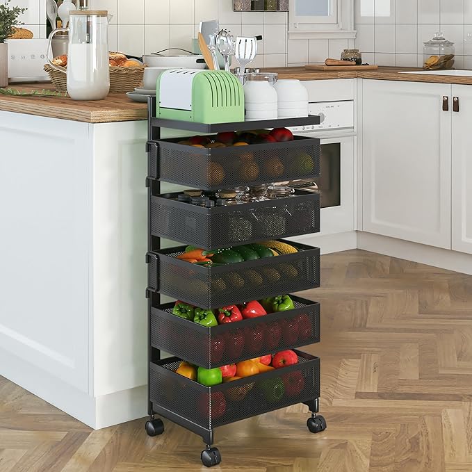Rolling Rotating Storage Cart No Assembly Required，Bathroom Shelf Fruit and - Image 6