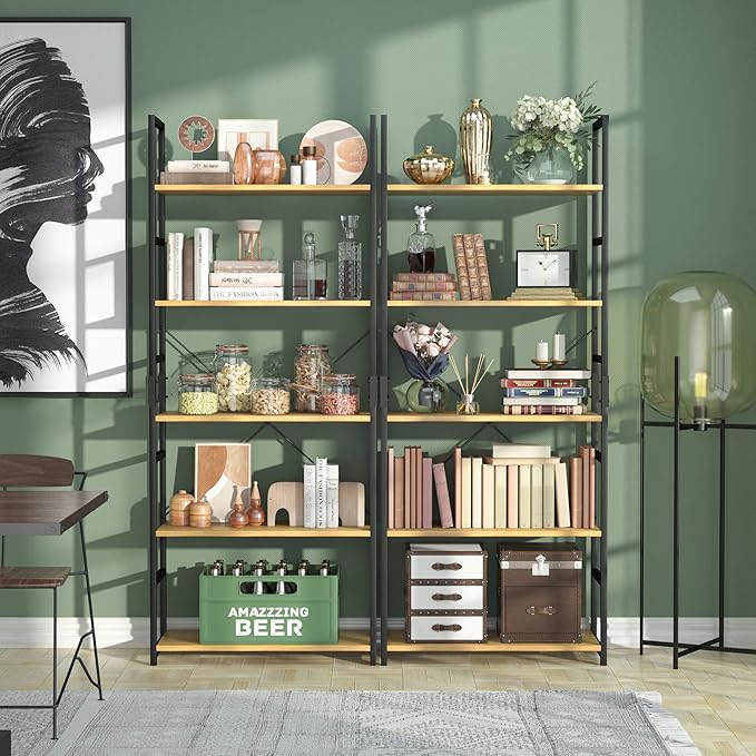 NUMENN 5 Tier Bookshelf, Tall Bookcase Shelf Storage Organizer, Modern Book - Image 2