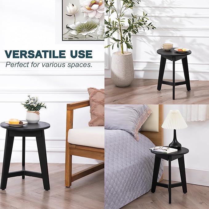 Round Side Table – Solid Acacia Wood End Table - Image 3