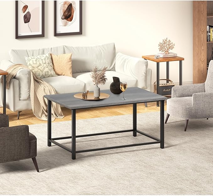 SENIG Small Coffee Table, Modern Industrial Style Rectangular Coffee Table - Image 2