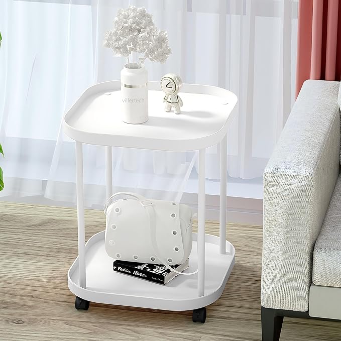 Side Table with Wheels, End Table Living Room Plastic Mobile Sofa Side Table - Image 4