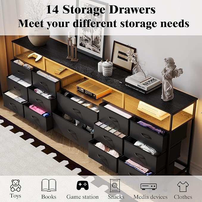 70.9" W Large TV Stand for 65/75/80 inchs TVs, 14 Drawer Long Dresser - Image 8