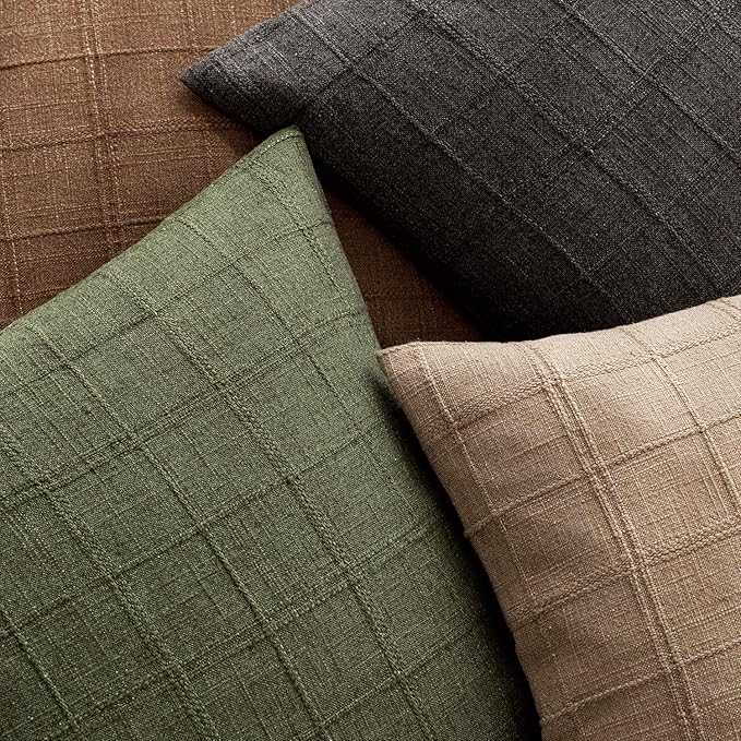 Foindtower Set of 2 Decorative Linen Check Throw Pillow Covers Neutral - Image 4