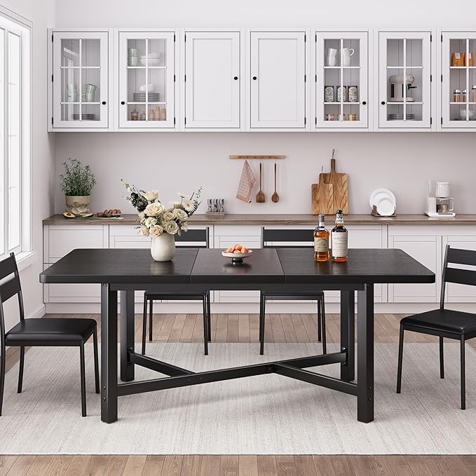 Dining Table for 4-6, 62“Extendable Round Kitchen Dining Room Table, Space - Image 3
