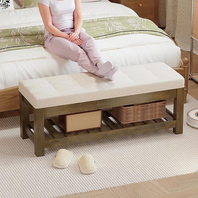 Large Upholstered Ottoman Bench Entryway Storage Benches Tufted Linen Ottoman - Image 6