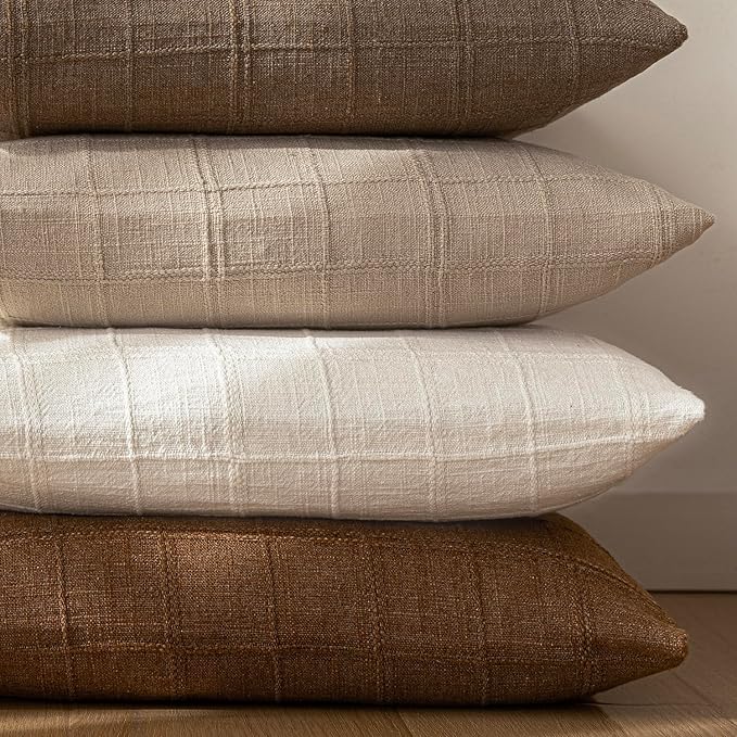 Foindtower Set of 2 Decorative Linen Check Throw Pillow Covers Neutral - Image 6