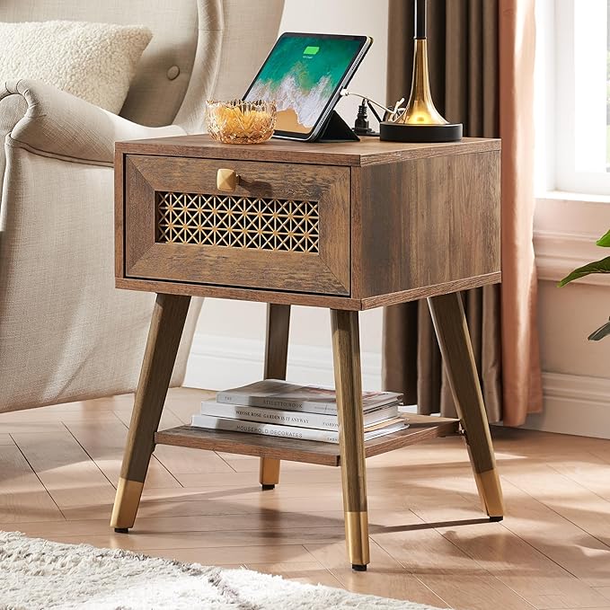 Boho Style Living Room Side Table, Wood End Table by KACVON