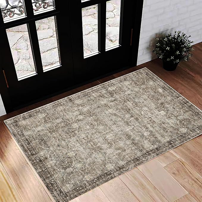 Washable Area Rug 2'x3' Door Mat Vintage Distressed Doormat Indoor Entrance by CHAMPLANT