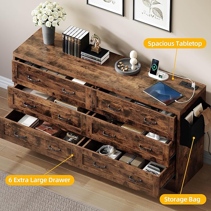YITAHOME Rustic Brown Drawers TV Stand - Image 6