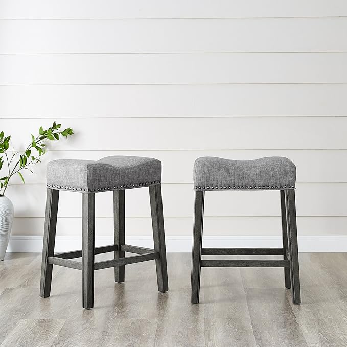 Roundhill Furniture Coco Upholstered Backless Saddle Seat Counter Stools 25.5" by RoundhillFurniture
