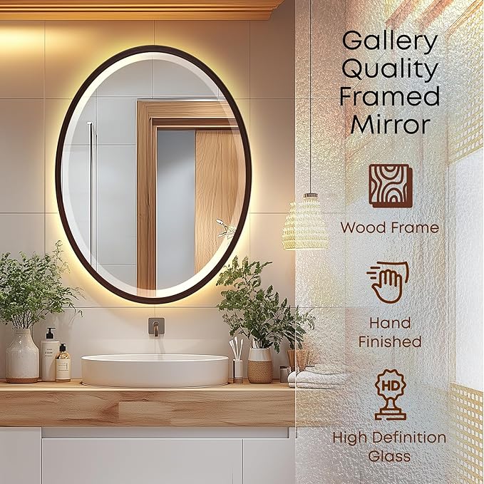 OVALCREST - Oval Wooden Beveled Wall Mirror - Image 2