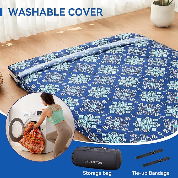 Dr.Futon Japanese Floor Futon Mattress Extra Thick Folding Roll Up Bed Topper - Image 5