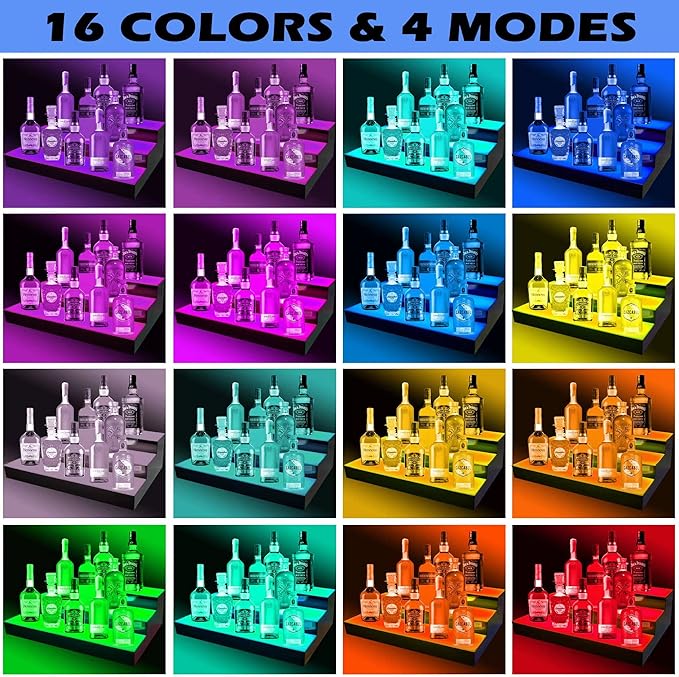 Royxen LED Lighted Liquor Bottle Shelf 3 Tier, 24 Inch Bar Shelf - Image 2