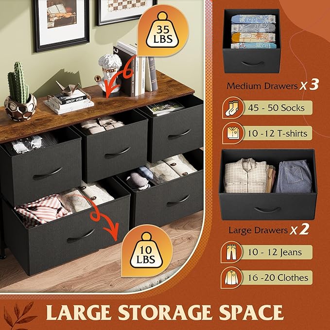 WLIVE Dresser for Bedroom with 5 Drawers, Wide Chest of Drawers, Fabric Dresser - Image 4