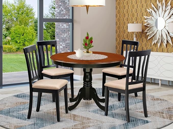 East West Furniture HLAN5-BCH-C 5 Piece Kitchen Table Set - Image 2