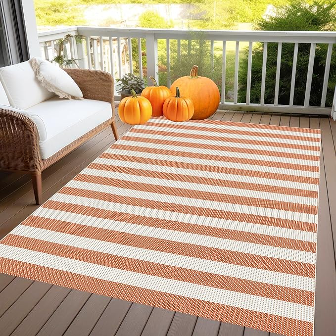 OJIA Outdoor Patio Rug 5'x7', Striped Outdoor Rugs Washable Checkered Area Rugs - Image 9