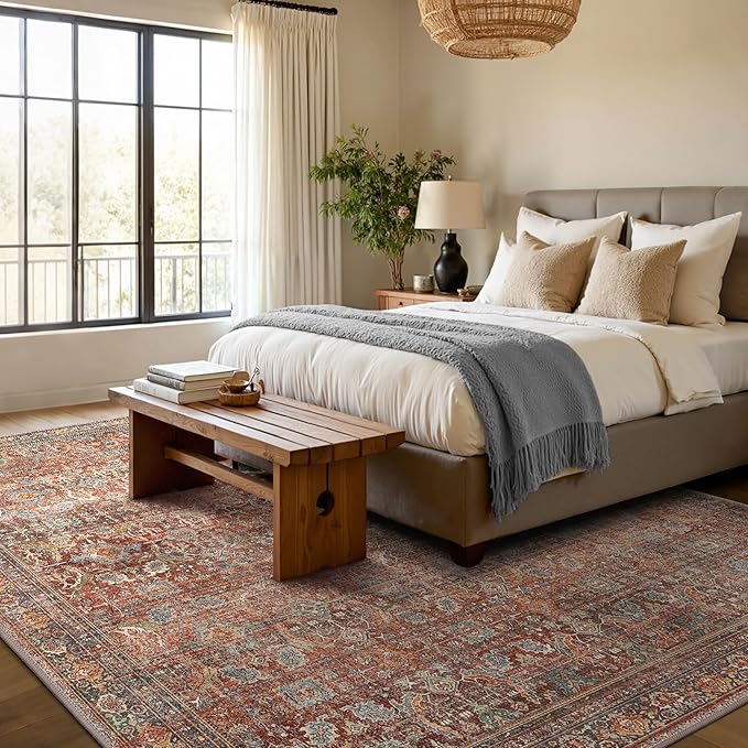 GENIMO 9x12 Area Rugs for Living Room, Machine Washable Non Slip Vintage Rugs - Image 4