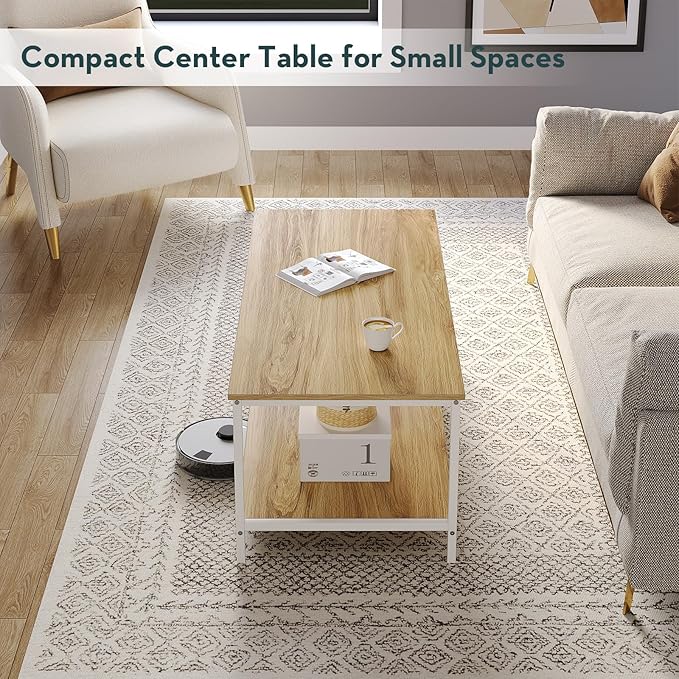 SAYGOER Coffee Table with Storage 2-Tier Industrial Center Table - Image 4
