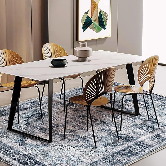 3'x5' Dark Blue Vintage Washable Thin Area Rug Traditional Floor Cover Foldable - Image 2
