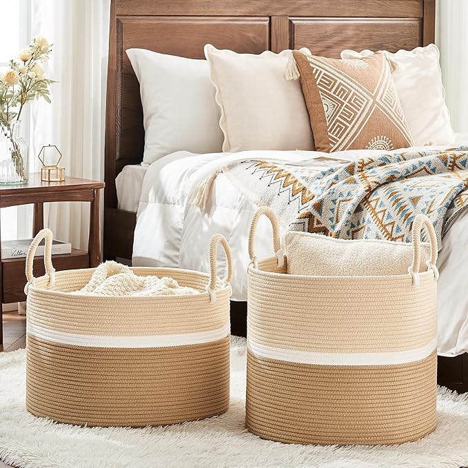 KAKAMAY Large Blanket Basket, Woven Baskets - Image 5