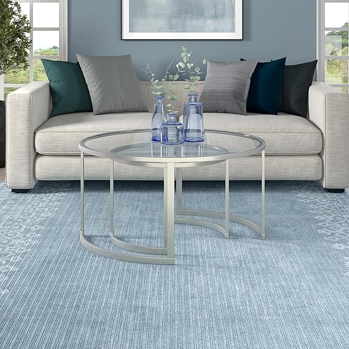 Henn&Hart Round Nested Coffee Table in Satin Silver, - Image 6