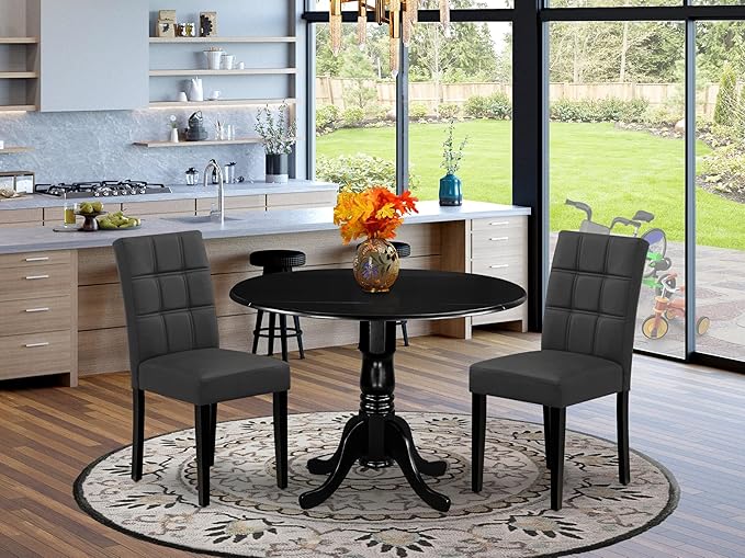 East West Furniture DLAS3-BLK-12 3 Piece Dining Table Set contain A Wood Table - Image 2