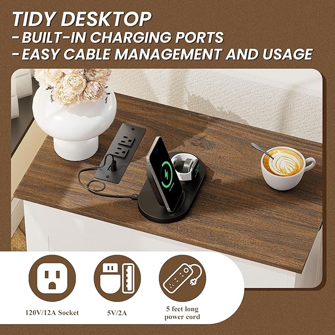 End Tables Set of 2 with Charging Station, 13.8"W Narrow Side Table with Storage - Image 4