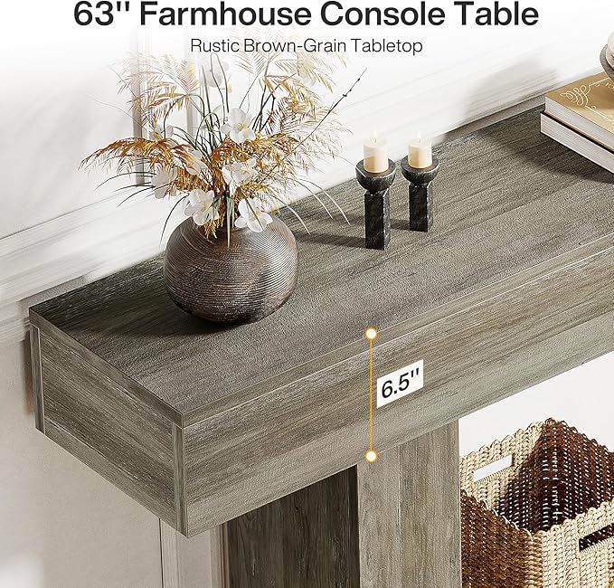 Tribesigns 63" Console Table, Farmhouse 2-Tier Entryway Table - Image 7