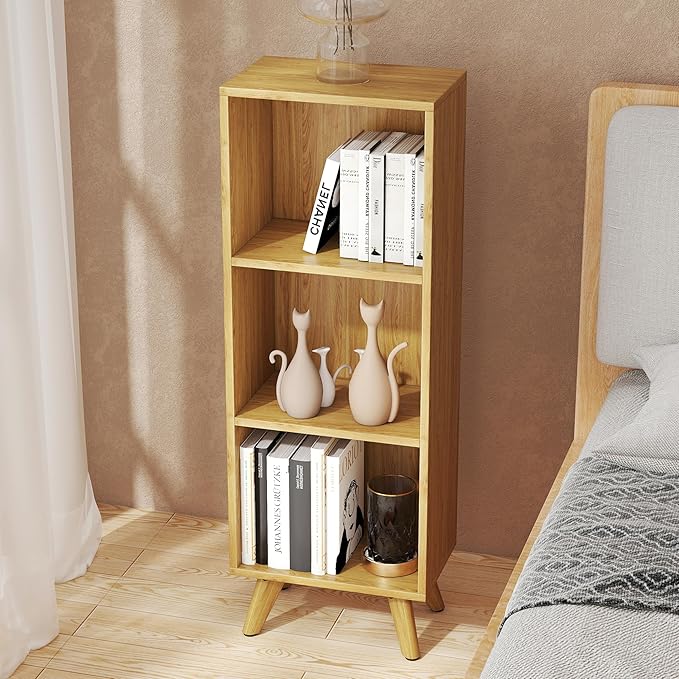 Manora Small Bookcase with 3 Open Shelves, Modern Bookshelf with Wooden Legs - Image 5