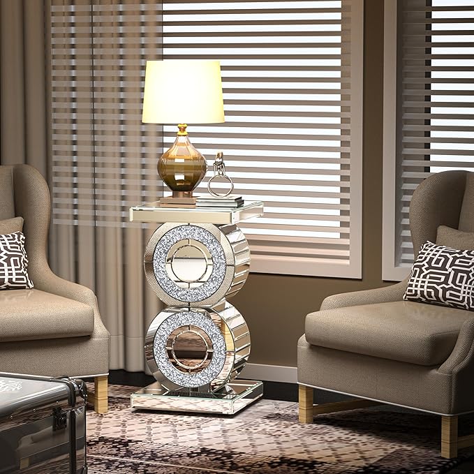 ENENE Mirrored End Table Crushed Diamond Coffee Table - Image 3