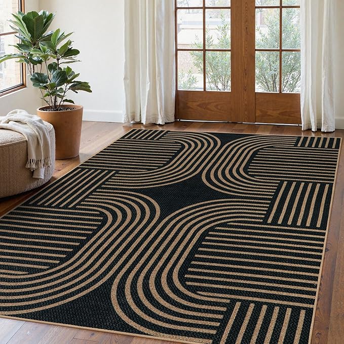 Lahome Modern Geometric Outdoor Easy Jute Rug, 5x7 Patio Living Room Rug Large - Image 3