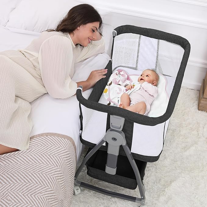 Baby Bassinet Bedside Sleeper, 3 in 1 Rocking Bassinet by Luvkixen