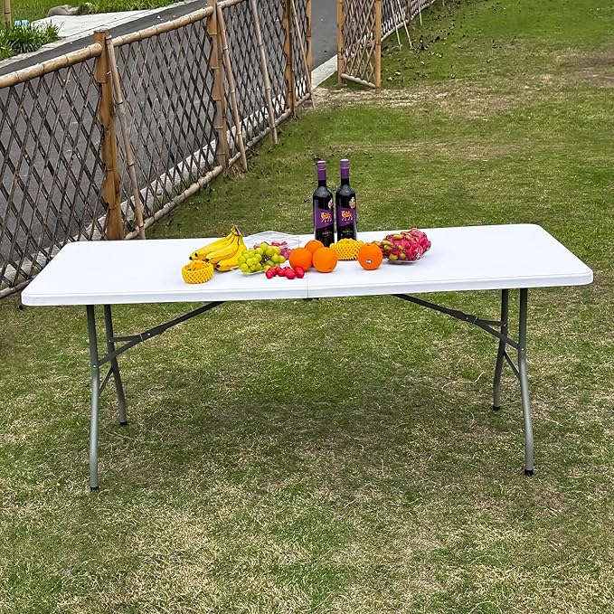 70.8" W X 29" D X 29" H - 6 ft Folding Table White Portable Heavy Duty Plastic - Image 2