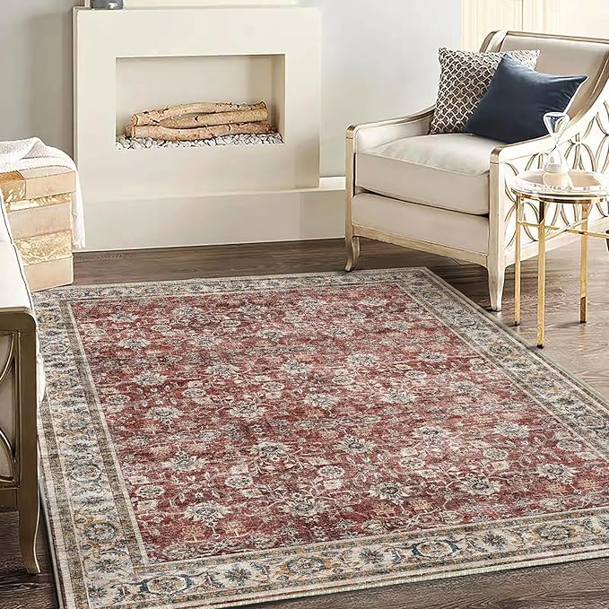Area Rug 5'x7' Washable Rug Vintage Traditional Floor Cover Thin Retro Kitchen by CHAMPLANT