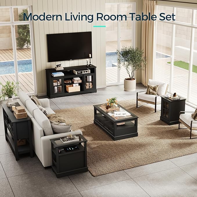 LINSY HOME End Table with Charging Station, Modern Side Table with Storage - Image 7