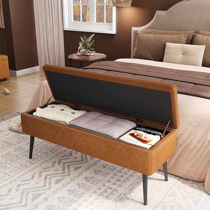 GarveeHome Storage Ottoman Bench, Mid-Century Modern Entryway Bedroom Bench - Image 3