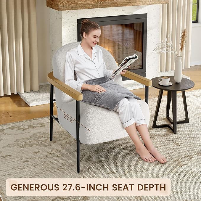 Garvee Modern Accent Chair, Wood Arms, Metal Frame & Adjustable Feet, Mid - Image 2