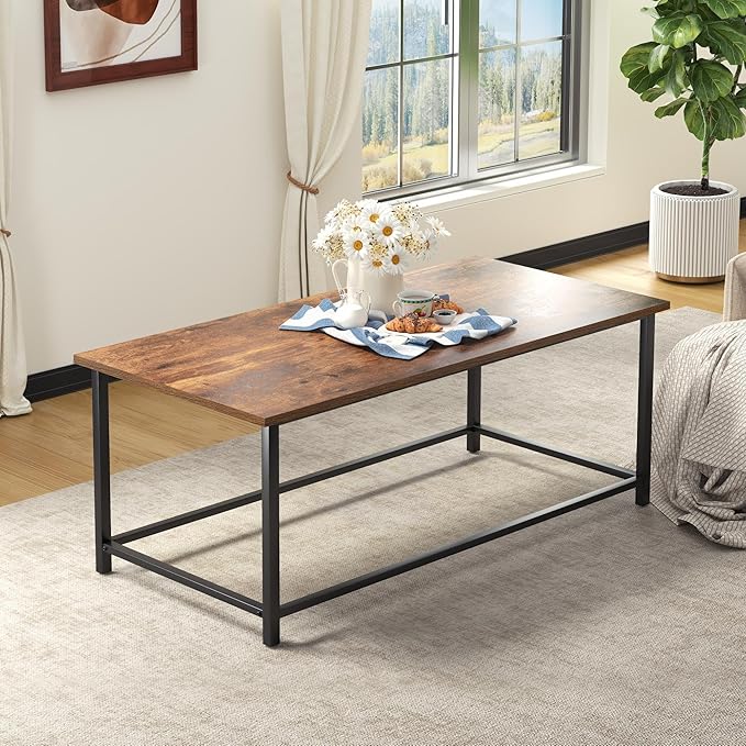 SENIG Coffee Table, Modern Industrial Style Rectangular Table, Rustic Accent - Image 4