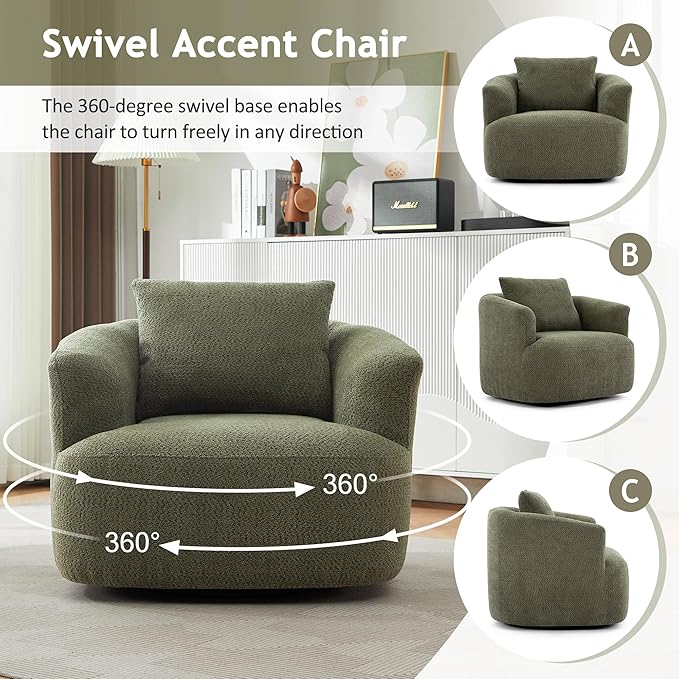 Merax Modern Cozy Chenille 360° Swivel Sofa Chair w/a Throw Pillow, 38.2" - Image 3