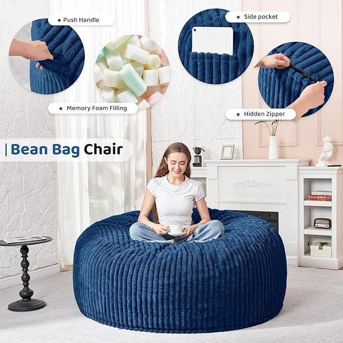 HABUTWAY 3FT Bean Bag Chair, Memory Foam Beanbag Chair - Image 3